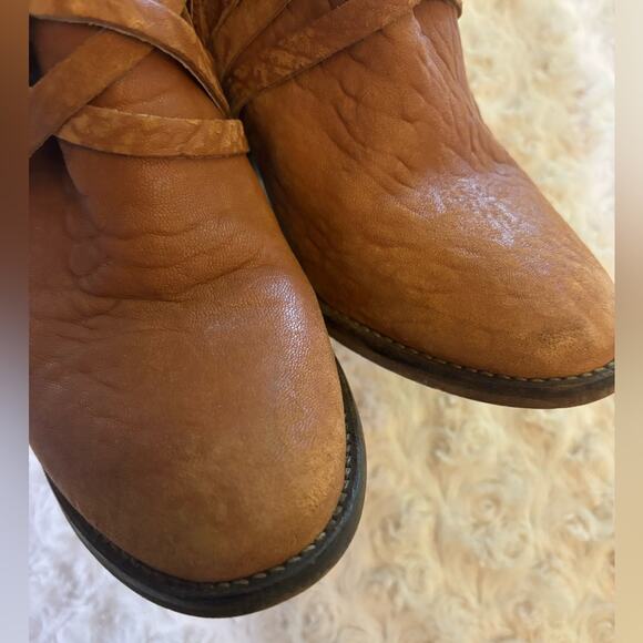 Free People Carrera Woven Braided Distressed Leather Ankle Boot Camel Brown 7.5 - Picture 6 of 9